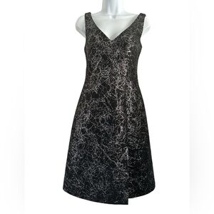 BCBG Max Azria Collection Wool Blend Black and Silver Metallic Midi Dress - 6